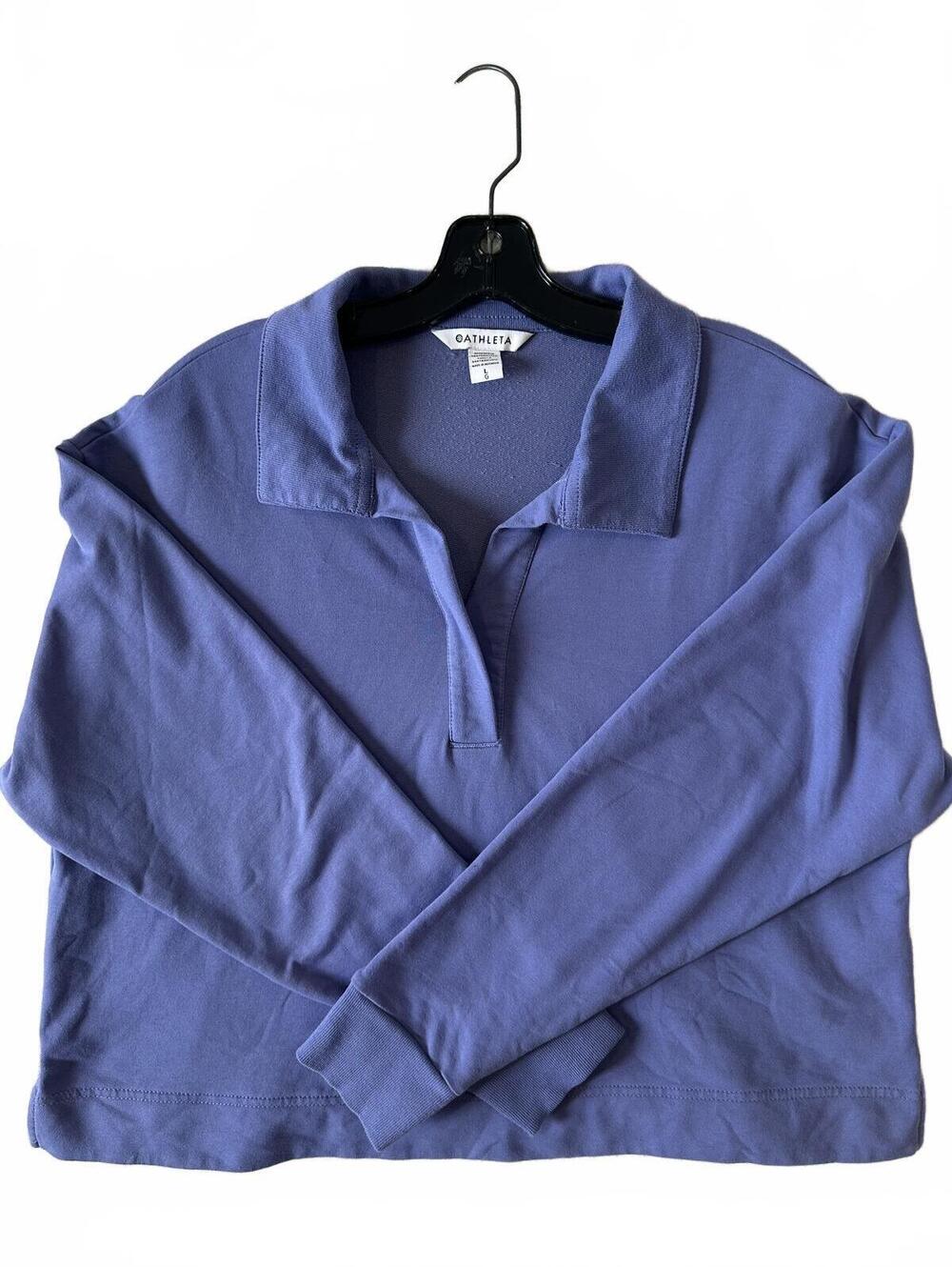 Athleta Retroterry Blue Long Sleeve Coton Blend Polo Shirt - Size Large